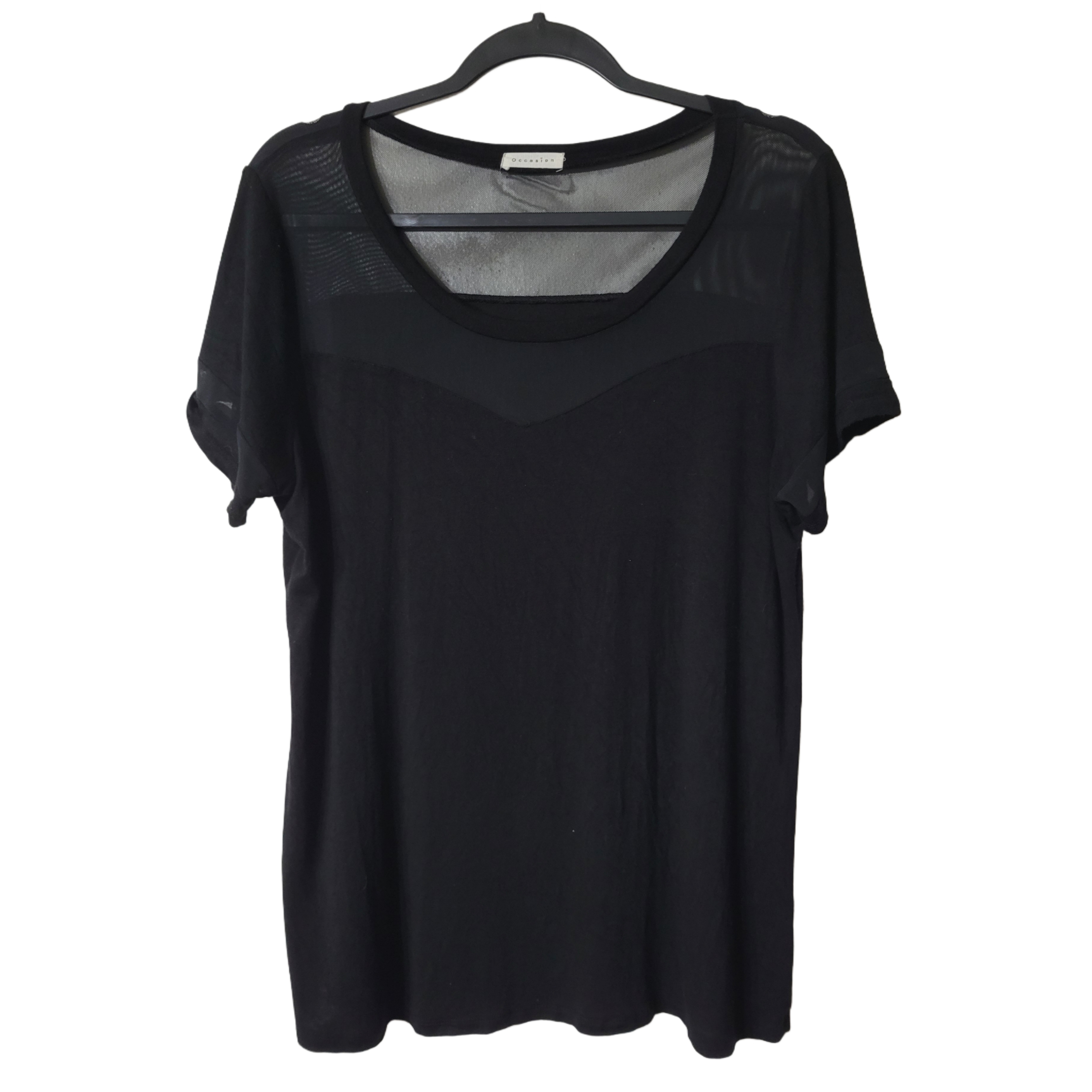 Occasion Black Mesh Accent Short Sleeve Top Size 1x